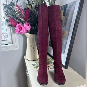 Stuart Weitzman 5050 Over The Knee Boots Burgundy Suede Stretch 6M